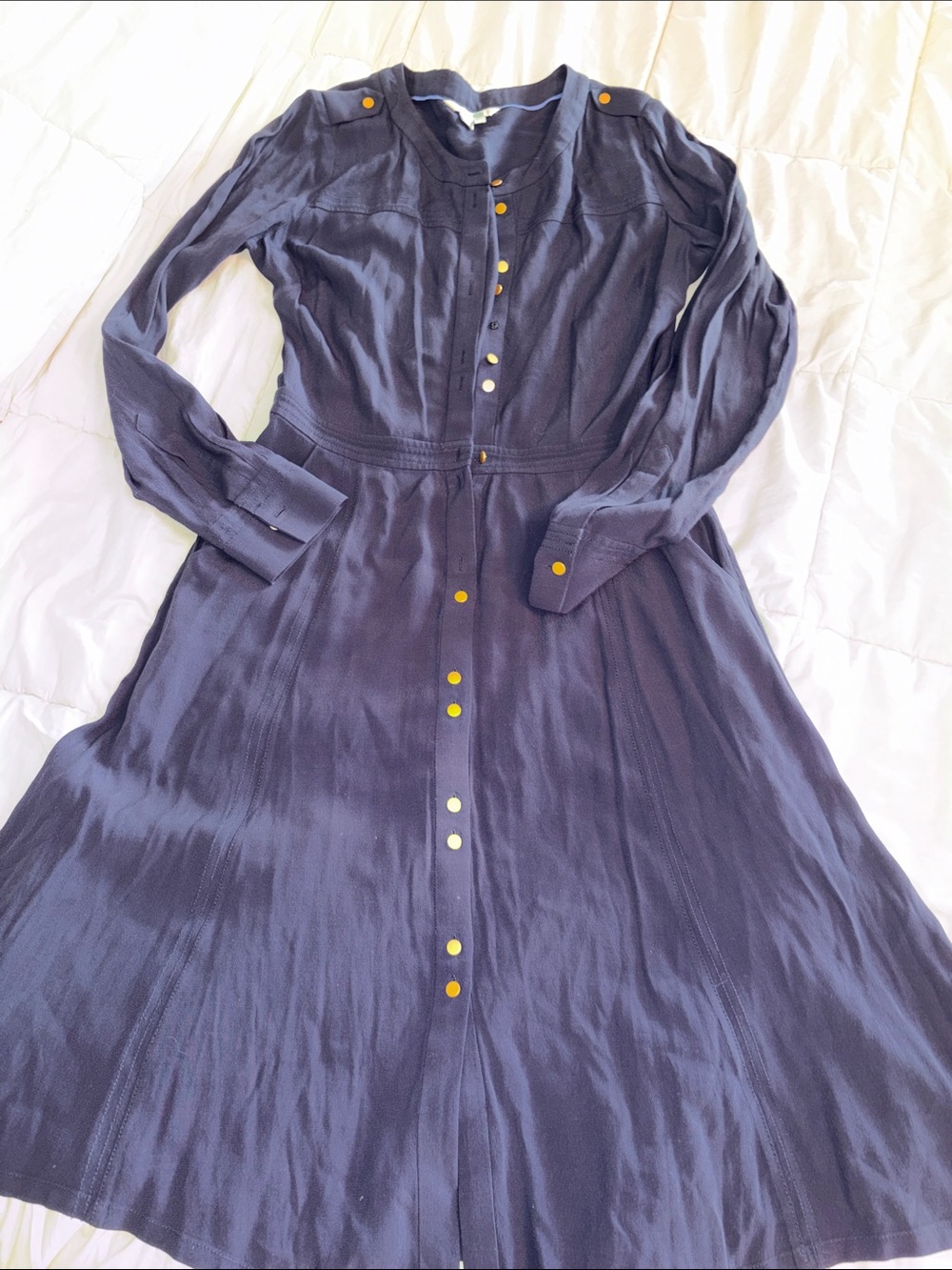 Navy Long-Sleeve Button-Front Women's Dress Boden size 4